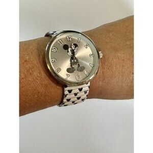Rare Disney Mickey Mouse watch, black & white band, silver, needs battery